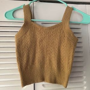 Cupcake Clothing LTD Fuzzy Tan Crop Top Tan Sleeveless Top